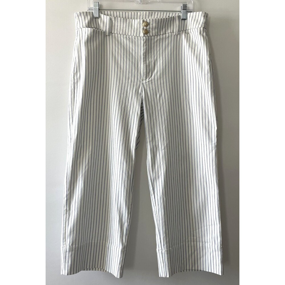 Chico's Women's Cropped Straight Leg Pants White Blue Stripe Size 2.5P, 14P -C